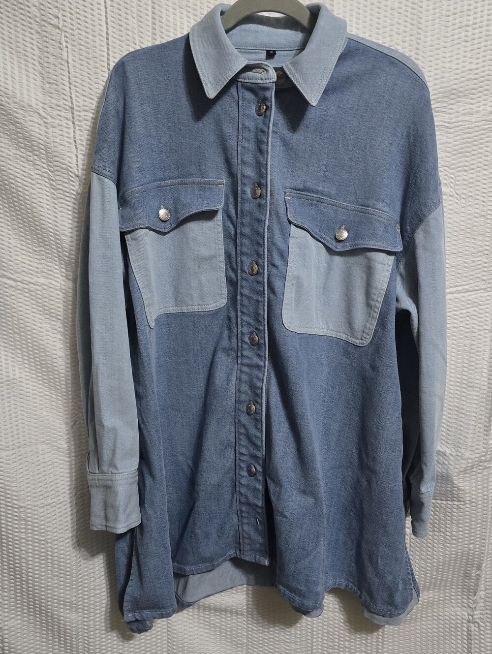 7 For All Mankind Oversized Colorblock Denim Shacket Shirt Jacket - Small